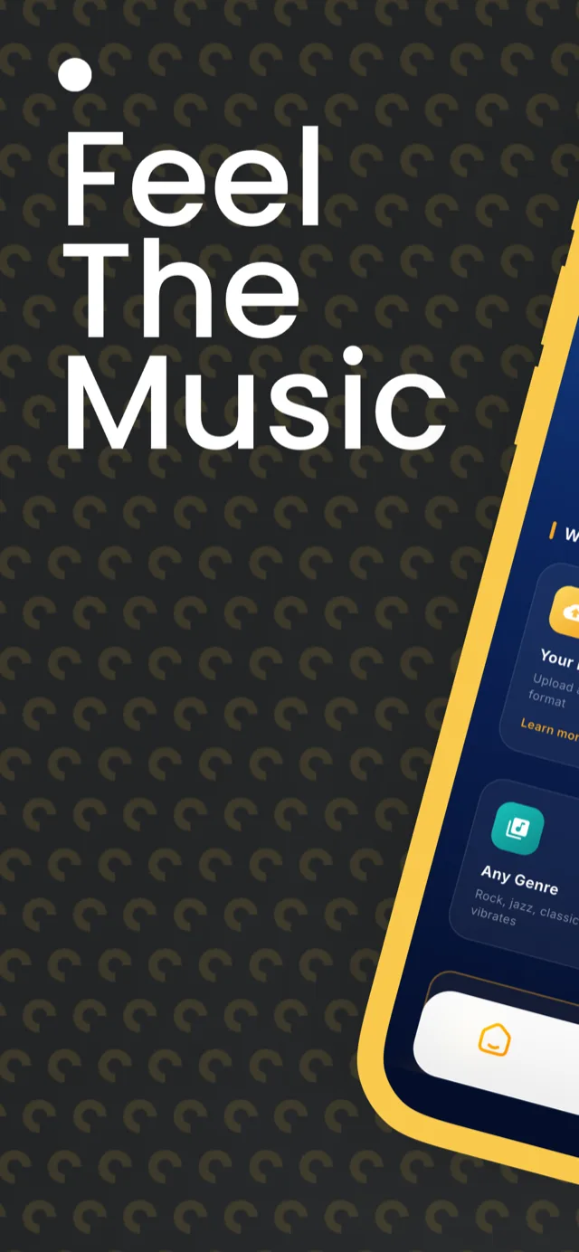 AnyMusic App Store screenshot showing Feel The Music marketing tagline with app UI